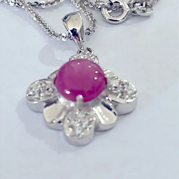 1.5ct Genuine Star Ruby 14KGP Necklace - Picture 2 of 6